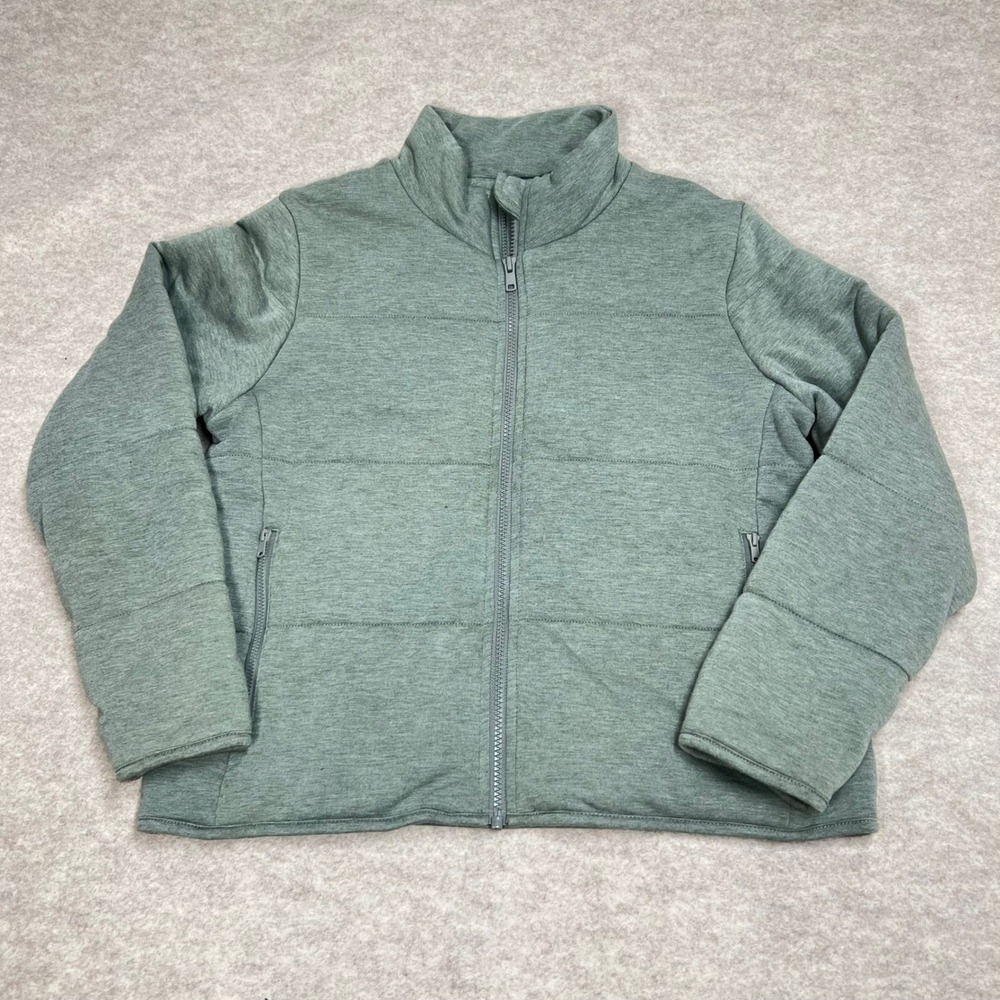 Three Dots Womens Sage Green Quilted Full Zip Puffer Jacket Sz Small EUC‎